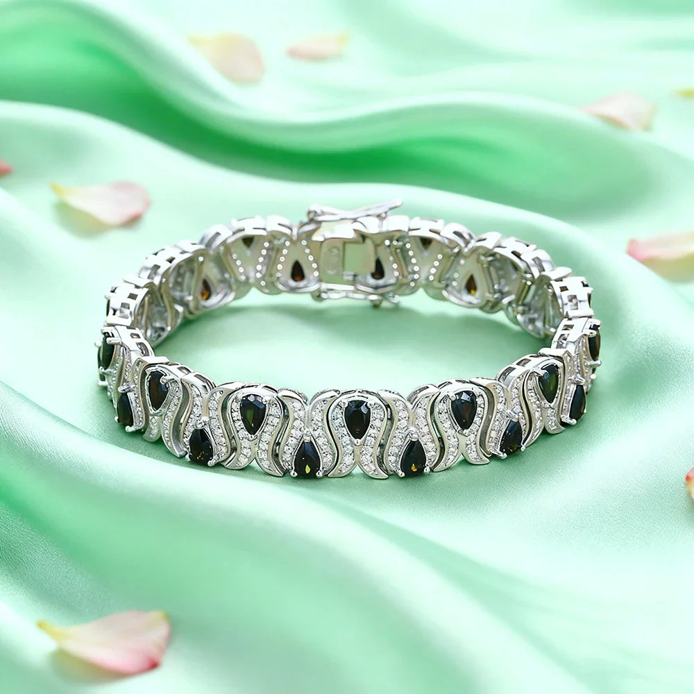 3*5mm Cultivated Emerald/Ruby Gem Bracelet for Women S925 Silver Tulip Design Bangle Party Sparkling Luxury Jewelry Gifts