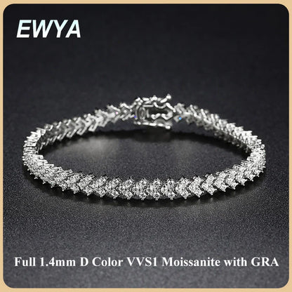 Rhombus Shape Full 1.2mm D Color Moissanite Tennis Bracelet For Women 925 Silver Plated 18k Diamond Link Chain Bracelets