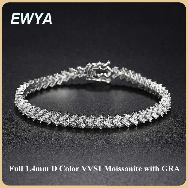 2025 New In Rhombus Shape Full 1.2mm D Color Moissanite Tennis Bracelet For Women 925 Silver Diamond Link Chain Bracelets