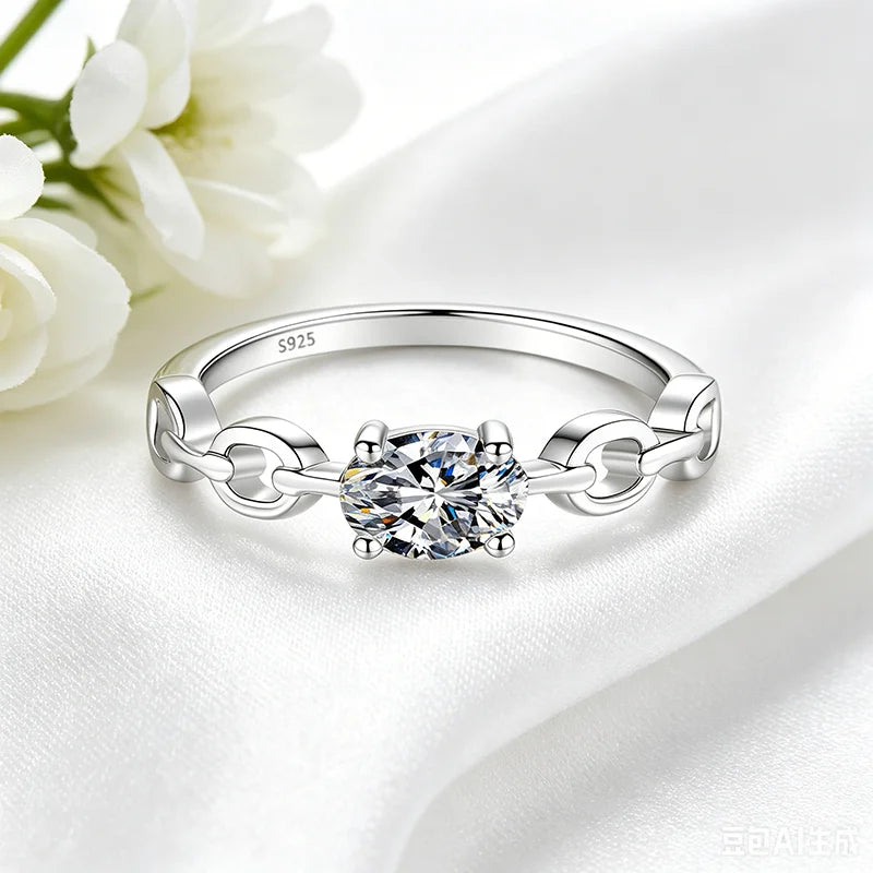 0.5CT Oval Cut Moissanite Rings for Women D VVS1 Lab Diamond Wedding Band Plated 18K 100% S925 Sterling Silver Jewelry