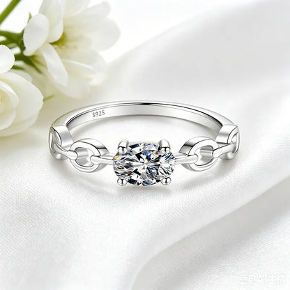 0.5CT Oval Cut Moissanite Rings for Women D VVS1 Lab Diamond Wedding Band Plated 18K 100% S925 Sterling Silver Jewelry