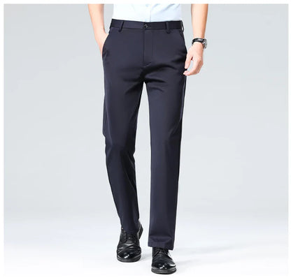 2026 Mens Regular Fit Dress Pants Casual Business Flat Front Trouser Male Wrinkle Free Comfort Stretch Pants