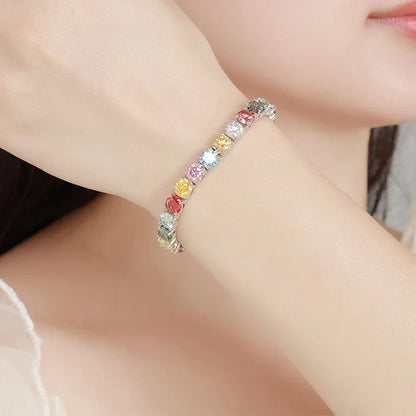 Multicolor Full 3/4/5mm Green Blue Pink Moissanite Tennis Bracelet For Women 925 Silver Pass Diamond Test Link Bracelets