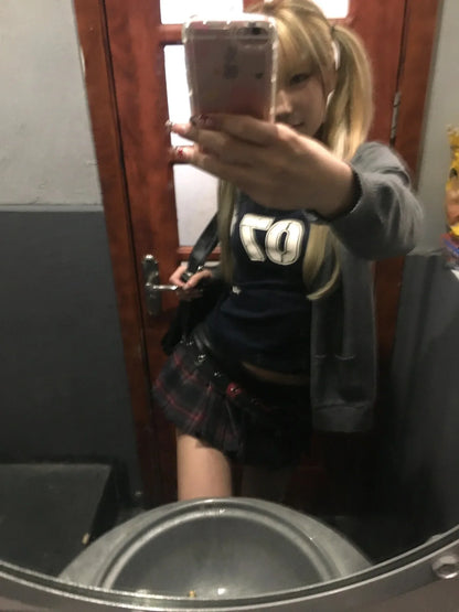 Japanese Y2k T Shirt Vintage Harajuku Short Sleeve Patchwork Tops American Retro Jersey T-shirt 2000s Grunge Aesthetics