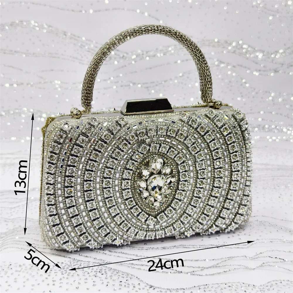 Elegant Rhinestone Pointed Toe Pumps With Matching Bag Set Large Size shoes Big Bag for Women's Party High Heels