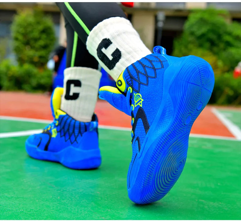 Children‘s Basketball Shoes Non-slip Breathable Basketball Training Sneakers Boys Girls Mesh Athletic Shoes Lace-up Running Shoe