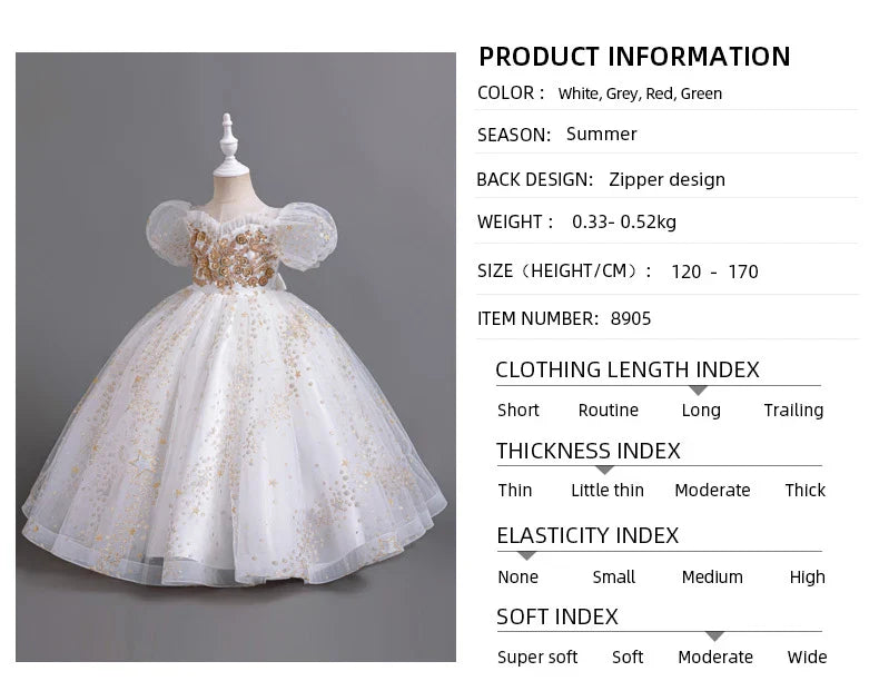 Girls' Flower Wedding Dress Long Sleeveless Summer Princess Rainbow Host Gift Performance Program