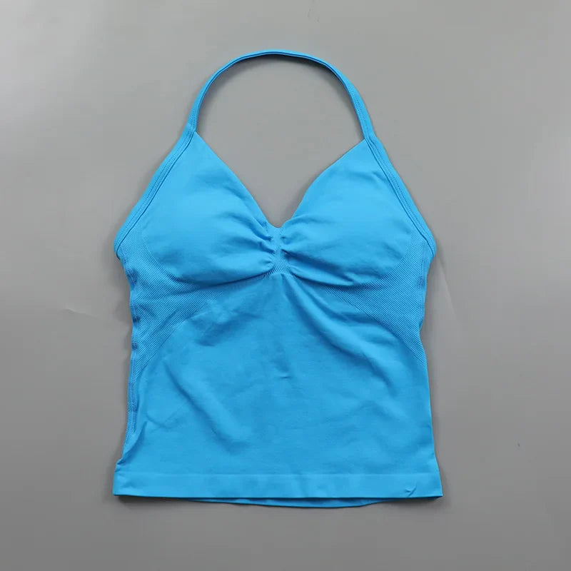 Yoga Longline Strappy Top Leggings Set Women's Backless Camisole Built-In bra Vest High-Waisted Hip Lift Gym Shorts Sports Set