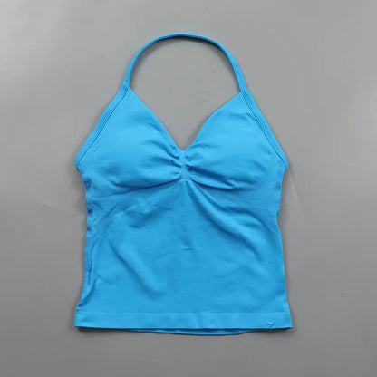 Yoga Longline Strappy Top Leggings Set Women's Backless Camisole Built-In bra Vest High-Waisted Hip Lift Gym Shorts Sports Set