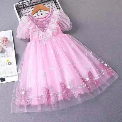 Summer Girls Tulle Dress Princess Sequined Puff Mesh Gown Kids Birthday Party Vestidos Children Casual Fashion Clothes 2-10Y