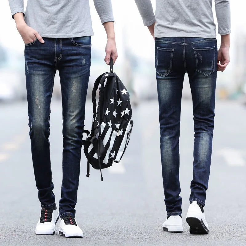 Spring and Autumn Fashion Trend Solid Color Retro Sports Straight Leg Jeans Men's Casual Comfortable Elastic High-Quality Jeans