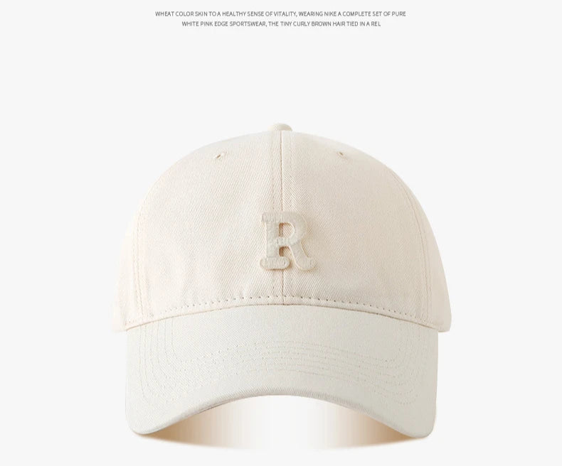 Large Head Circumference Baseball Cap Men's and Women's Dome Hat Soft Top Cap 60/65cm Sun Protection  Letter R Hat Adult Caps