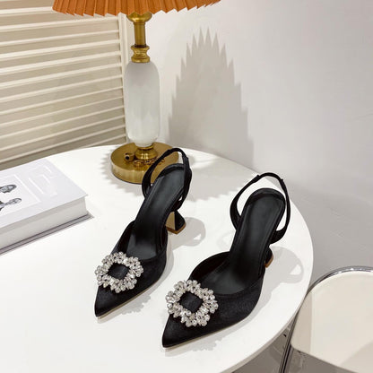 Brand Women Pumps Luxury Crystal Slingback High Heels Summer Bride Shoes Comfortable triangle Heeled Party Wedding Shoes