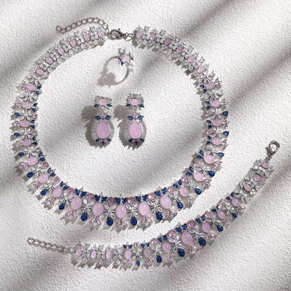 2023 New Fashion 4-Piece Turquoise Dubai Women's Wedding Jewelry Set Nigeria Africa Necklace Earring Set
