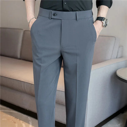 Stretch Solid Color Men's Trousers, Suitable for Business Casual, Parties, Formal Events, and Ankle-length Slim Pants.28-40