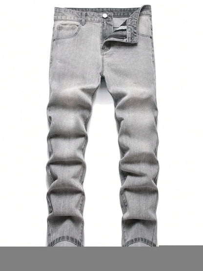 1 Calça Jeans Masculina Slim, Nova Tendência de Festa Estilo Urbano, Jeans com Bolsos, Adequado para Uso Diário de Casais em Todas as Estações