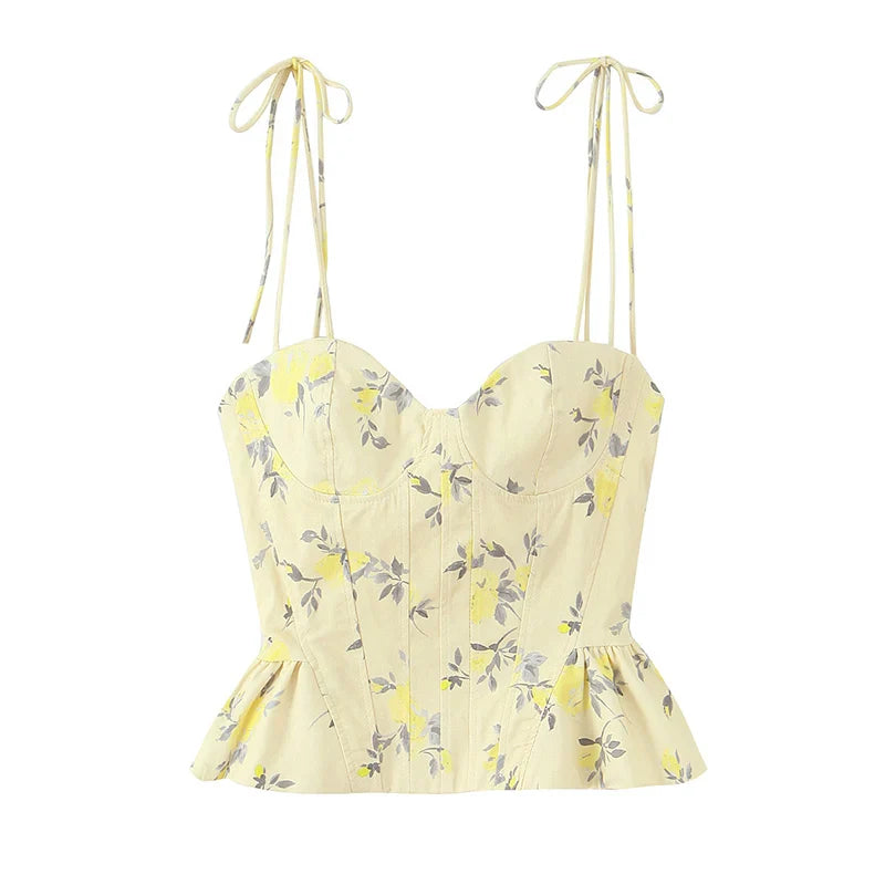 Elegant Corset Top Backless Short Cami Tops New 2026 Summer Fashion Floral Printed Sexy Party Night Tops