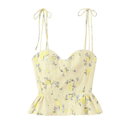 Elegant Corset Top Backless Short Cami Tops New 2026 Summer Fashion Floral Printed Sexy Party Night Tops