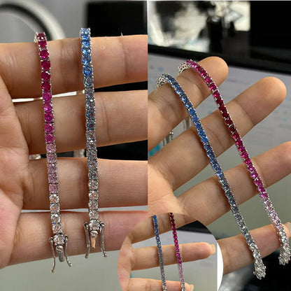 2024 Original Full 3mm Red Zircon Tennis Bracelet for Women S925 Silver Sea Blue High Carbon Gemstone Link Bracelets Gift