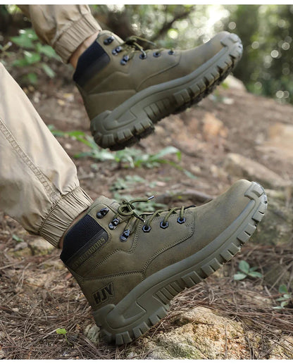 High-Top Leather Men's Boots Breathable Desert Combat Boots Outdoor Non-slip Hiking Boots Men Motorcycle Boots Work Ankle Boots