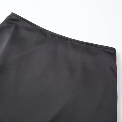 Women Satin Half Slip Skirts Lace Trim Elastic Waist Midi Skirt Elegant Silky Bodycon Knee Length Underskirts
