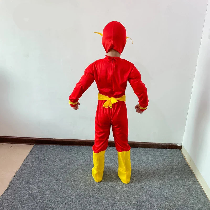 Boy's Deluxe Flash Costume Fancy Dress Up Kids Movie Carnival Party Halloween Flash Cosplay Costumes Mask Belt With Shoes 3-12Y