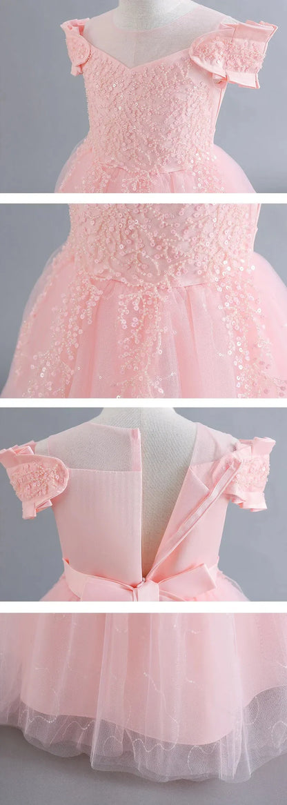 Flower Girl Lace up Dress Wedding Kids flowers First Communion Ball embroidery Festival Party Dress 12Y