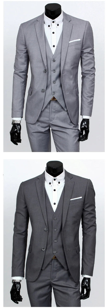 Groom Suit Men Three Piece Set British Style Slim Fit Wedding Suit Business Casual Summer