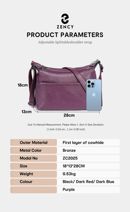 Elegant Genuine Leather Women's Shoulder Bag Trendy Crossbody Messenger Bag for Ladies Dark Red Blue 100% Satchels Hobo