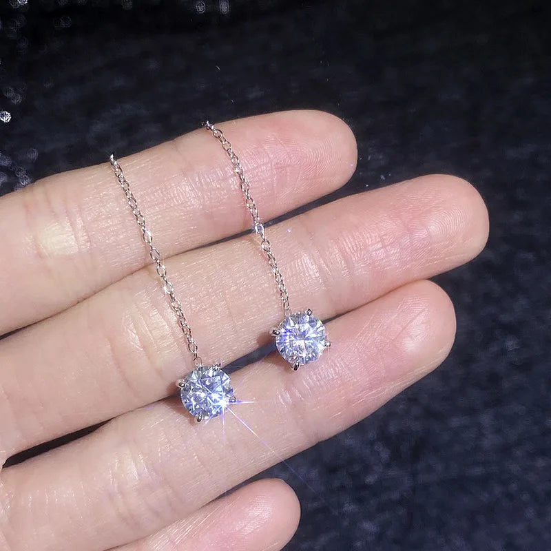 5/6.5mm Tassel Round Cut Moissanite Drop Earring for Women Classic Four-claws Lab Diamond Ear Jewelry 925 Sterling Silver