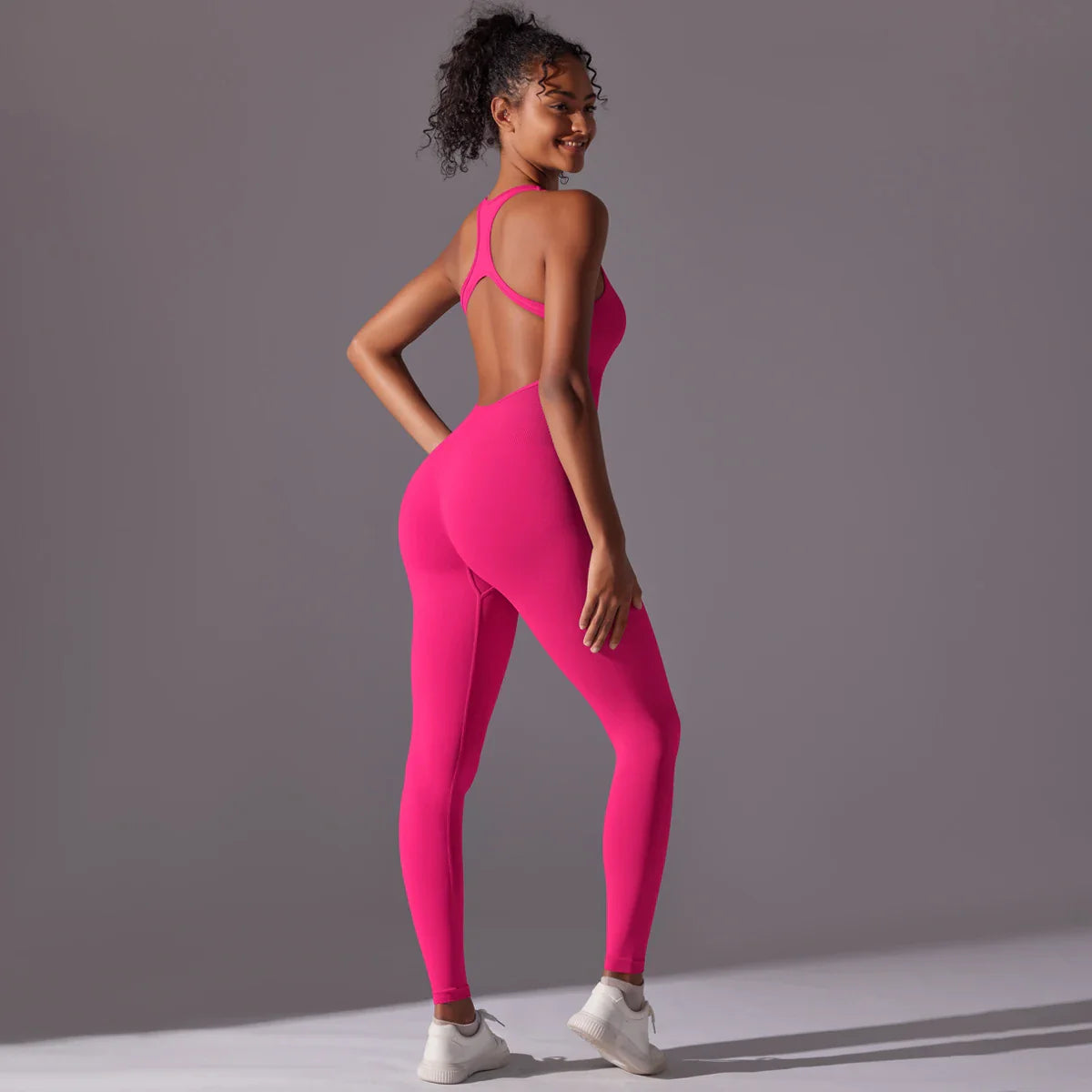 Backless Yoga Bodysuit Women Sports Jumpsuit Fitness Sportswear Workout Set Solid Color Seamless Butt Lifting Yoga Bodysuit