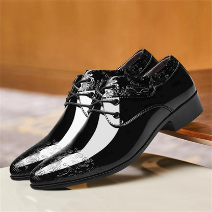 Fashion Men's Trend Round Head Lace-Up Formal Business Shoes Luxury Flat Leather Shoes For Office Wedding Party