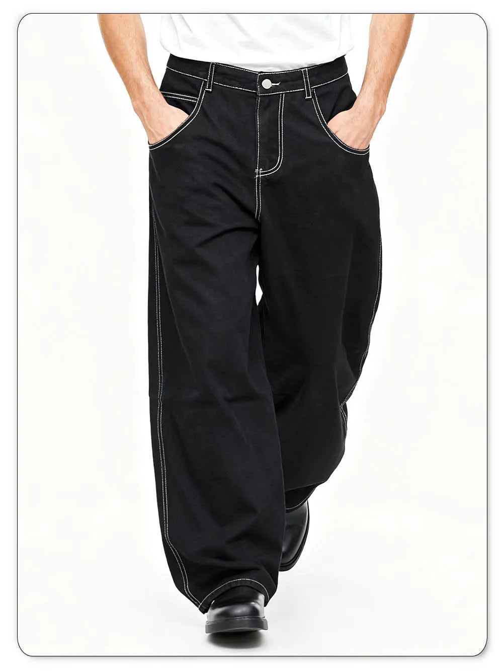 Spring Summer Men's Retro Black Baggy Wide Leg Jeans American Basic Unisex Daily Casual Denim Pants Women's Black Stacked Jeans
