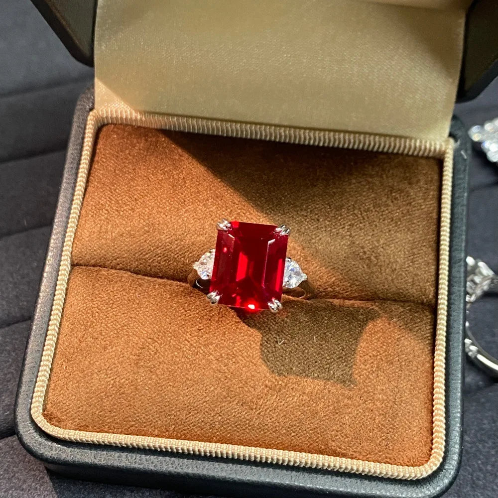 Luxury Platinum Solid Platinum PT950 Unisex Ring, Ruby Diamond, High Beauty Jewelry
