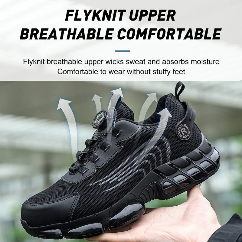 Rotating Button Work Safety Shoes for Men protection Safety Work Shoes Anti Puncture Work Sneakers Anti-smash Steel Toe Boots