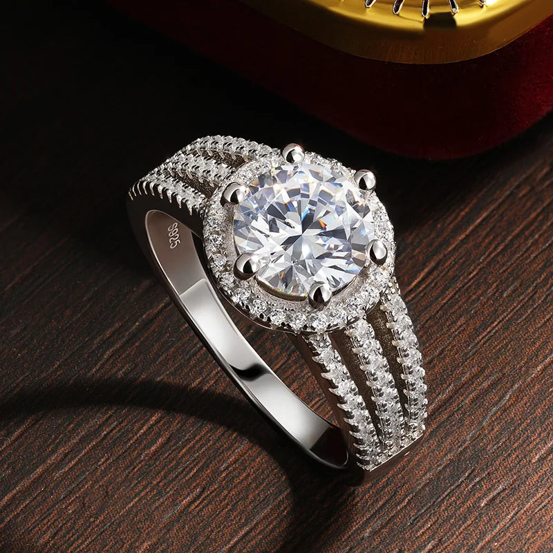3CT D Color VVS1 Moissanite Engagement Ring for Women GRA Certified 925 Sterling Silver Plated 18k White Gold Jewellery