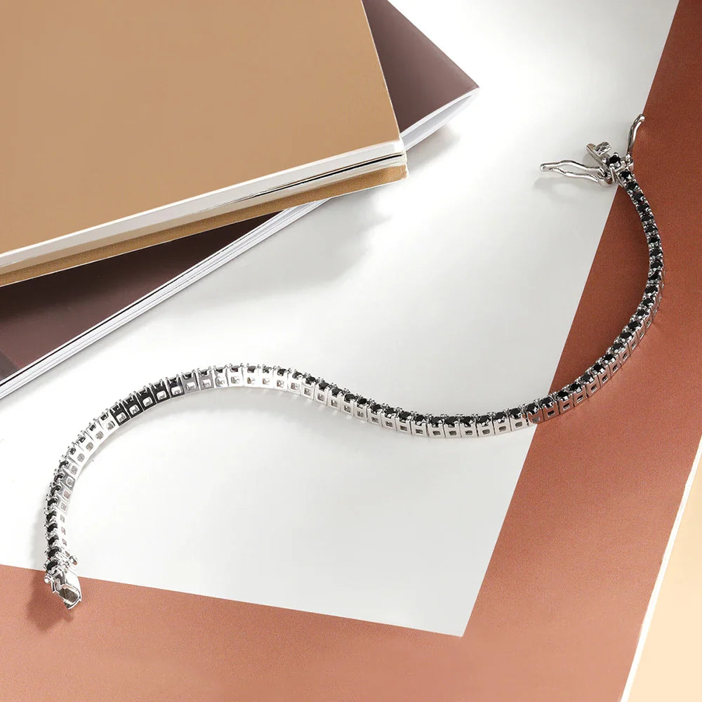 2mm 3mm 5mm Black Moissanite Tennis Bracelet For Women Man Gift S925 Sterling Silver Sparkling Lab Diamond Hand Chain