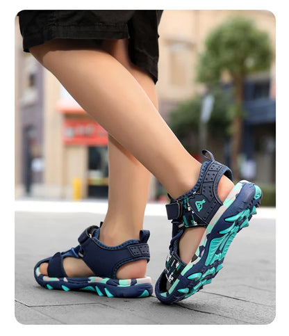 Summer Sport Sandals for Children's 5-16 Years Boys Breathable Anti-Slip Beach Shoes Outdoor Anti-Bump Closed Toe Sandails
