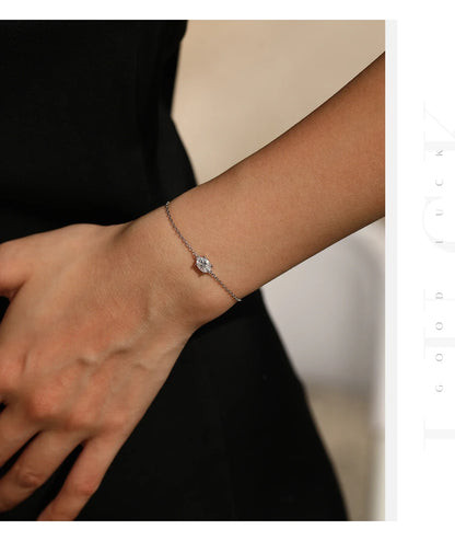 1CT Oval Moissanite Bracelet 925 Sterling Silver Trendy Temperament Link Chain Bracelet For Women Fine Jewelry