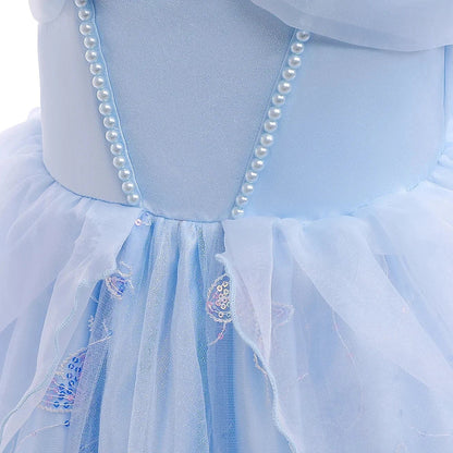 Fashion Embroidery Butterfly Princess Dress Girls Cinderella Cosplay Costumes Blue Gown for Carnival Birthday Evening Dress