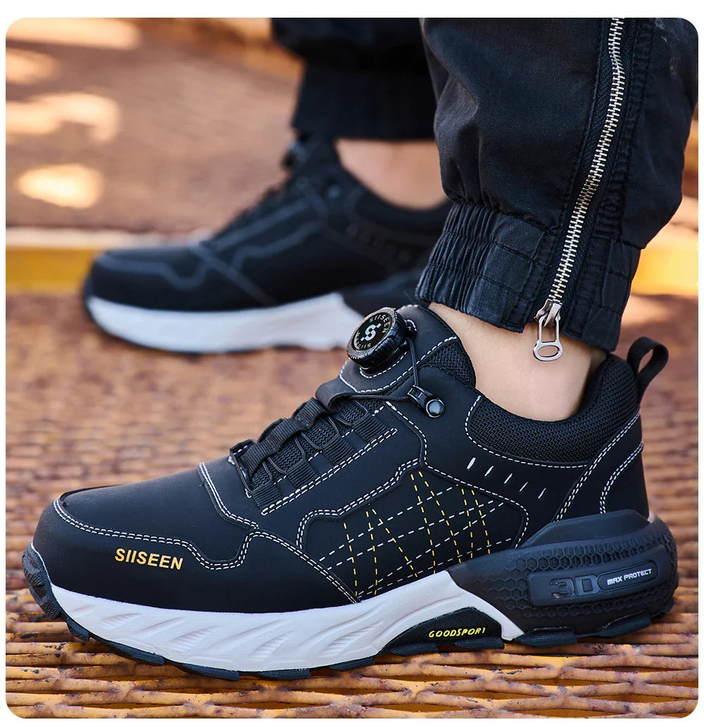 Men's Safety Shoes Steel Toe Anti- Crush Kevlar Fashion Outdoor Work Boots Industrial Workshop Button Style Footwear