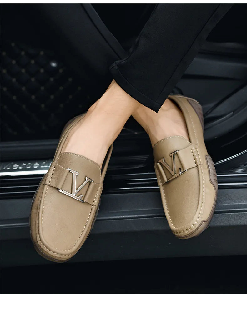 High Quality Men's Casual Leather Shoes Cowhide Loafers Soft Luxury Pea Shoes Color Genuine Leather Men's Flats Driving Shoes