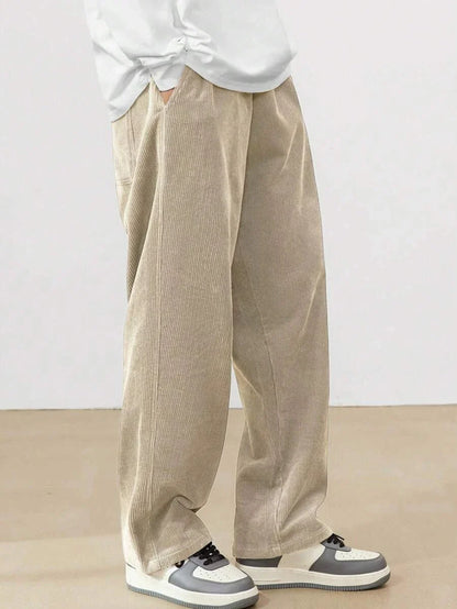 Men's Corduroy Straight Leg Casual Pants Drawstring Elastic Waist Outdoor Streetwear Winter Warm Autumn Sport Thermal Trousers