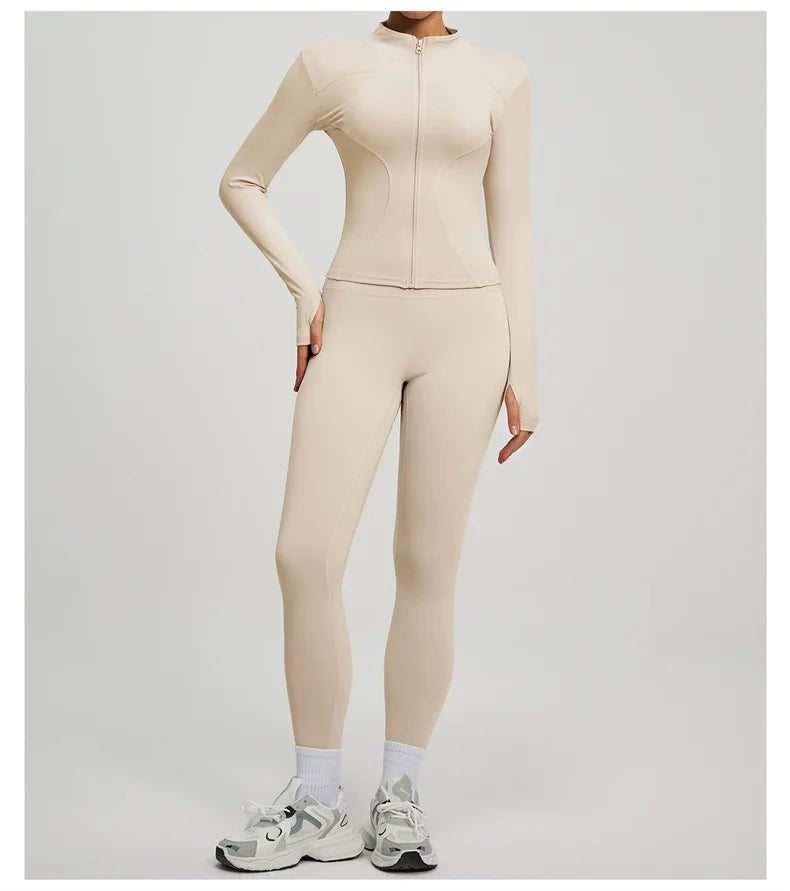 Yoga Coat Sports Top Long Sleeve Jacket Fitness Breathable Women's Tracksuit High Waist Leggings Two Piece Set Gym Clothes