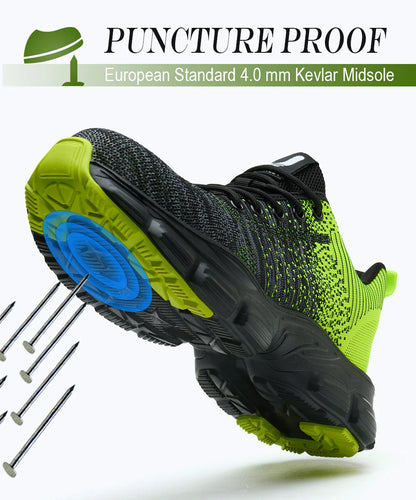 Women's Steel Head Safety Shoes Smash Proof Stab Penetration Air Lightweight Pure Black Simple Sneakers Women's Work Shoes