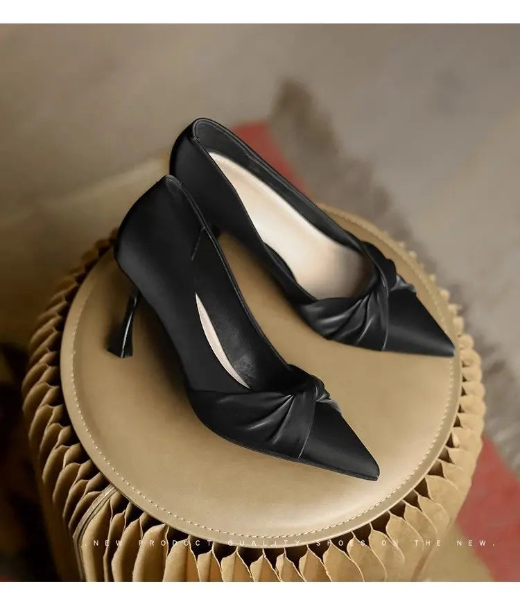 2026 New Women's Pointed Toe Stiletto Heels, Elegant Beige Ruched Pumps, Comfortable Commuter Shoes for Wedding Party Dress