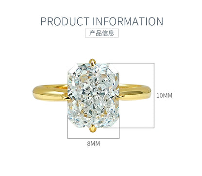 8 * 10 rectangular Redion 925 silver ring set with high carbon diamond daily diamond ring, niche and versatile for women