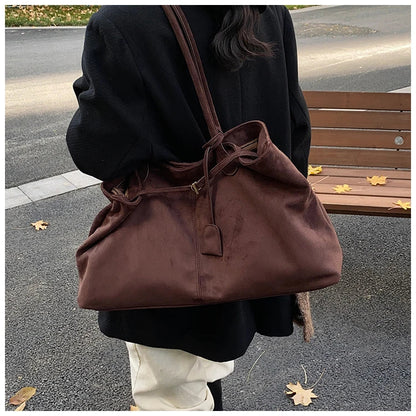 Velvet Zipper 2024 New Product Large Tote Bag Solid Large Capacity Popular Fashion Shoulder Bag Soft Simple Commuter Handbag