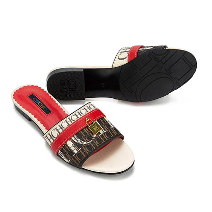 High Quality Metal Lock Monogram Print Women's Low Heeled Slippers Delicate and Versatile Women's Fashion Slippers