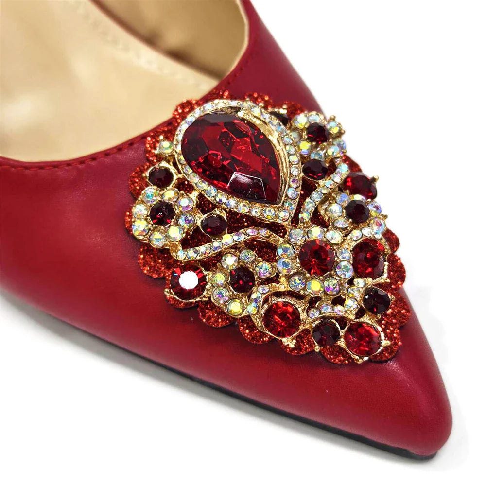 Latest Wedding Pointed Toe Women's Shoes High Heel White Color Rhinestones Party Ladies Shoes And Bag Set